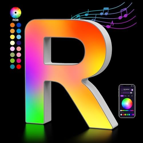 Light Up Letters USB Powered, LED Letter Lights Color Changing Alphabet Sign Gifts for Girls Women Party Birthday Decorations, APP Control, Night Light Christmas Valentine Wall Table Decor - N