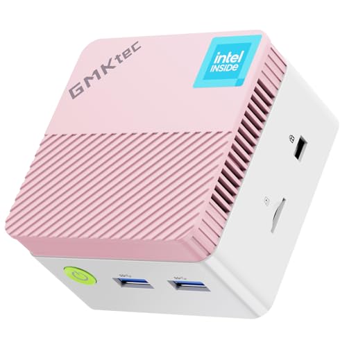 GMKtec Mini PC NucBox G5, Intel 12th Gen Alder Lake N97 (up to 3.6GHz), 12GB RAM 256GB M.2 SSD, Home, Business, Office Mini Computer, 4K UHD Dual HDIMI, RJ45-Pink
