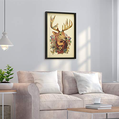 Empire Art Direct Mr. Deer Dimensional Collage Handmade By Alex Zeng Framed Graphic Wall Art Ready To Hang, 25" X 33" #TOP5