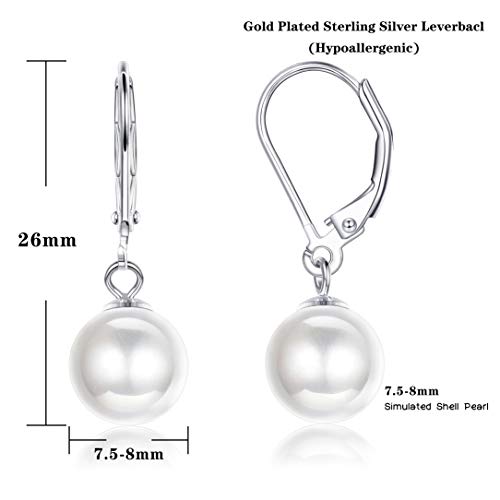Milacolato 925 Sterling Silver Simulated Shell Pearl Earrings For Women Elegant Pearl Drop Dangle Leverback Earrings #TOP1