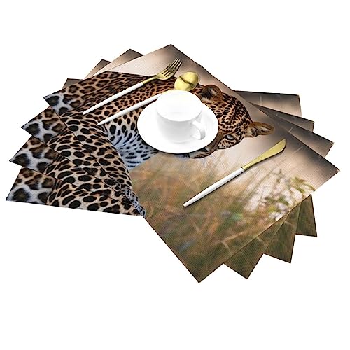 Sets de table tissés en PVC antidérapants finition de luxe léopard