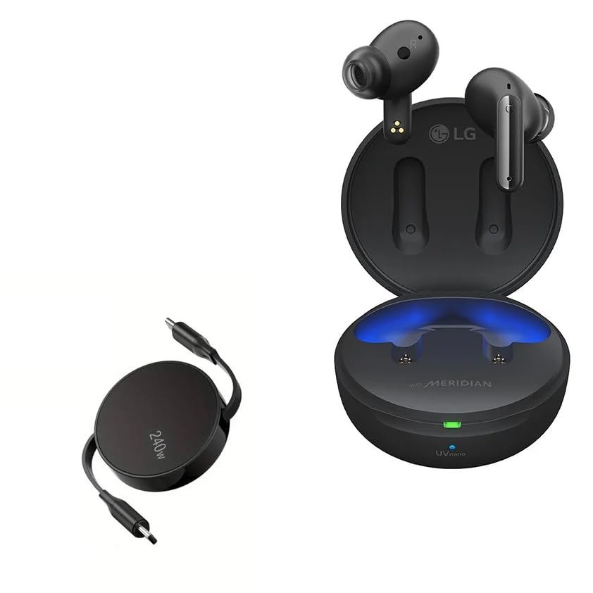 BoxWave Cable Compatible with LG Tone Free FP8 - PD miniSync (240W), Retractable PD 240W Portable USB Type-C Cable - Jet Black