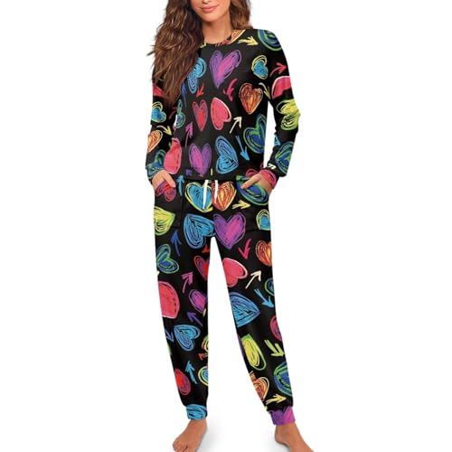 Image of Womens Lounge Set Long Sleeve Soft Pajama Sets Casual 2 Piece Pj Outfit Crewneck Sleepwear with Pockets Plus Size