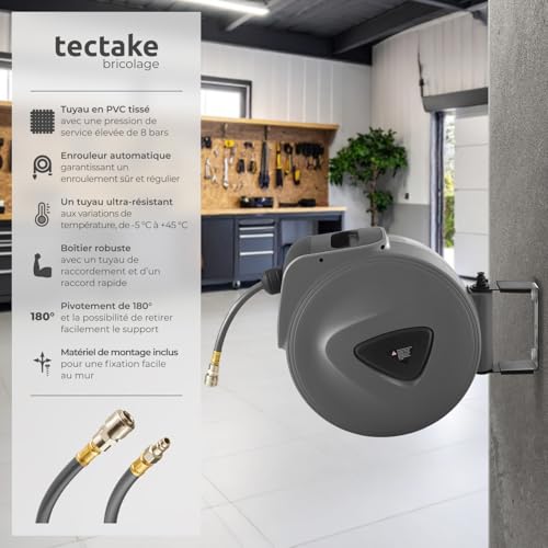 tectake® Enrouleur pneumatique avec tuyau air comprimé 20...