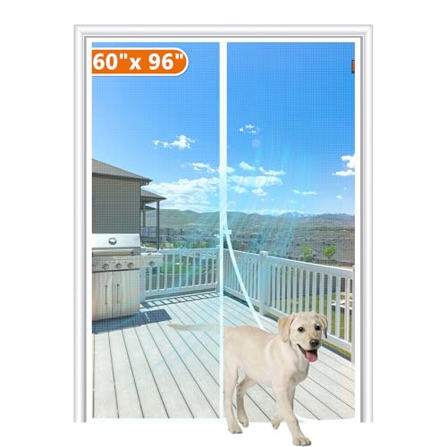 Image of MAGZO Magnetic Screen Door Fits Door Size 60 inchx 96 inch, Hands-Free Mesh White | 62 inch x 97 inch Heavy Duty Door Screen Magnetic Closure & Windproof Fastener, Pet Friendly Patio Screen Door Mesh