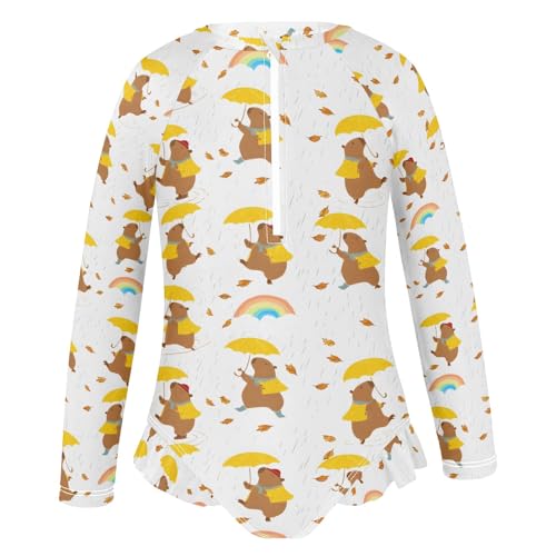 ALAZA Toddler Swimsuit Girl Bathing Suit Swimwear Rash Guard Capybara Umbrella Long Sleeve 3T2