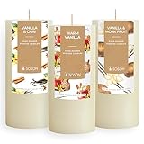 Simply Soson Cinnamon Vanilla Sugar Scented Candle Set - 3x6 Ivory Pillar Candles for Home, Aromatherapy, Women, Fall