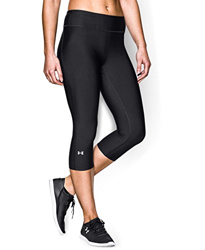 Under Armour Women's HeatGear Armour Capri, Black /Metallic Silver, Large