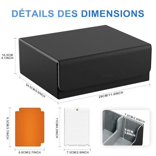 Miyacare Boîte à Cartes Pour MTG, Trading Card Storage Box Contenir à 1800+ Cartes Sans Pochette avec 8 Compartiment, Boîte à Rabat Magnétique avec Cuir pu pour Cartes Magic TCG (Noir+Gris, 1800+) - Image 5
