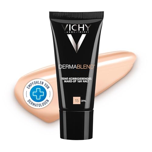 Vichy Dermablend, Teint-korrigierendes Make-up, Foundation bei empfindlicher und unreiner Haut, Ohne Maskeneffekt, Parfümfrei, Farbton: 15 opal, 30 ml
