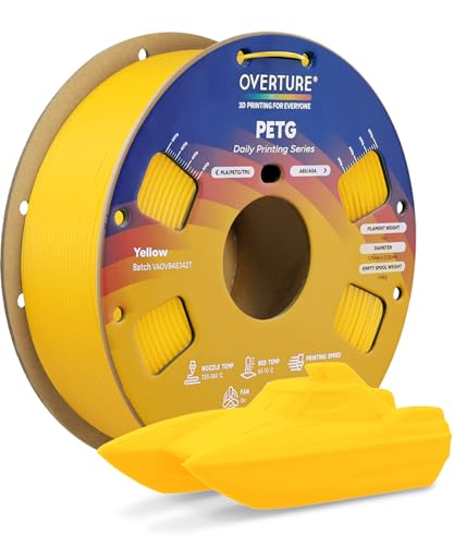 Image of OVERTURE PETG Filament 1.75mm, High Speed 3D Printer Filament, Neatly Wound & Clog-Free, 1kg Spool (2.2lbs) Rapid PETG, Dimensional Accuracy + /- 0.02mm, Fit Most FDM Printers (Yellow)
