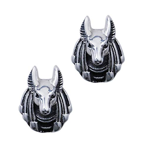 TIZIKJ Vintage Egyptische Oude God Anubis's Hoofd Enkele Studs Oorbellen voor Mannen, 925 Sterling Zilver Handgemaakte Sieraden