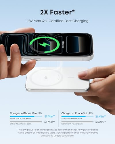 Image of Anker Nano MagSafe Portable Charger, Ultra-Slim 5,000mAh Magnetic Wireless Power Bank, Qi2-Certified 15W Max, Compact for Travel, Ergonomic Design, for iPhone 17 /16 Series, and More