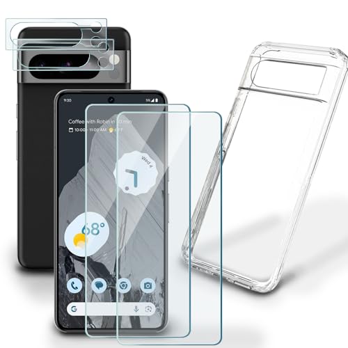 Cell Phone Screen Protector (4+1Pack) Compatible for Google Pixel 8 Pro, Tempered Glass Film Anti-Scratch High Definition and Soft TPU Protective Case