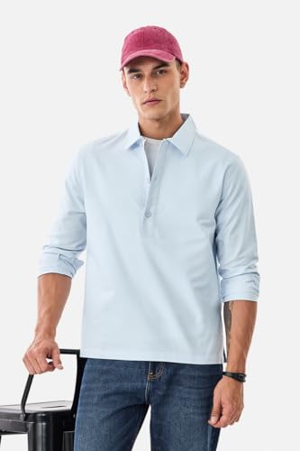 Image of SNITCH Men Casual Shirt for Smart Casual Wear | Regular Fit Full Sleeve Point Collar Plain Style | 100% Breathable Cotton & Durable Fabric for Outings & Daily Use | Light Blue