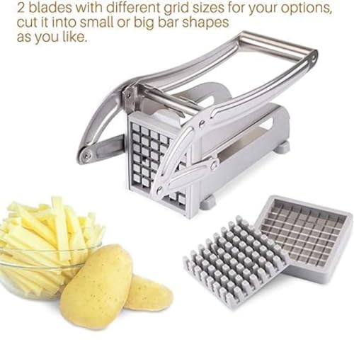 Image of French Fries Maker - Stainless Steel Potato Chipser with 2 Blade 64 Hole Cutter Machine for Kitchen (Pack of 1)