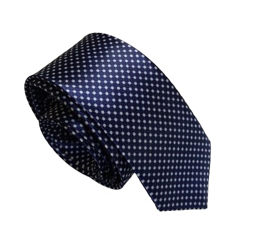 Midnight Blue Polka Dot Tie with Black & White Check, Satin Material, Men's Fashion Accessory-image-14