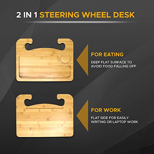 Image of EcoNour 2 in 1 Car Steering Wheel Desk | Lap Desk for Convenient Working | Bamboo Trays for Eating | Interior Accessories for Truck Drivers | Lightweight Wooden Tray with Easy Storage