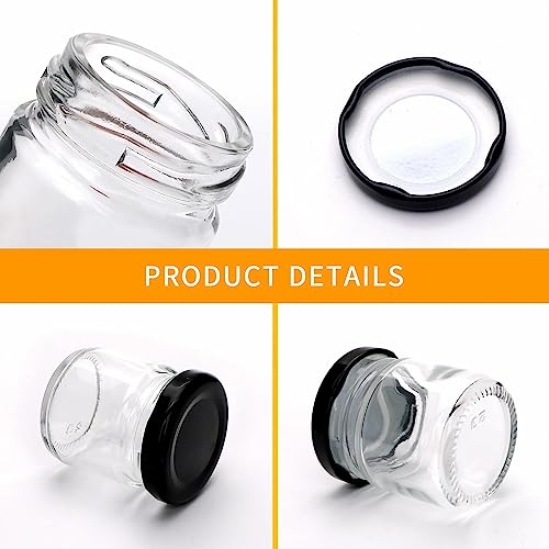 Image of Glassbunny Round Mini Clear Honey Jars for Wedding Favor, Baby Shower, 33 Gram Small Glass Favor with Airtight Black Lids, Gift Jars, Sample Body Butter, Jam, 1 oz, Pack of 12