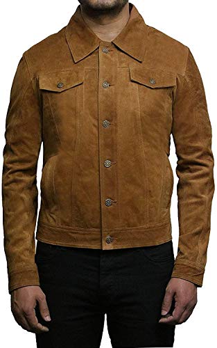 BRANDSLOCK Mens Trucker Leather Biker Jacket Genuine Goat Suede2