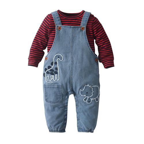 Image of LvYinLi Cute Baby Boy Clothes Suit Toddler Boys' Striped long Sleeve T-Shirt+Denim Overalls Jumpsuit Pants Outfits Sets