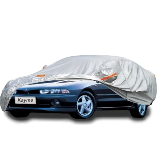 Kayme Sedan Car Cover Fit for Mitsubishi Galant (1985-2000) Automobiles All Weather Waterproof, Outdoor Cover Sun Rain Protection, with Lock and Zippe