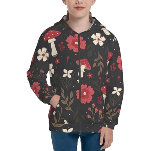 Fly Agaric and Flowers Kids Pullover Hoodies Boys Zip Up Sweatshirts Girls Athletic Clothes with Pocket3
