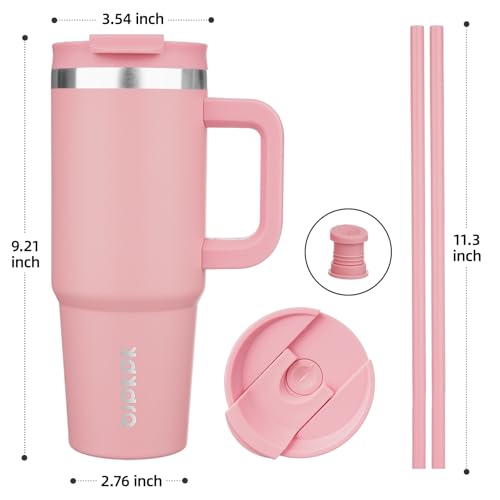 Image of BJPKPK 30oz Stainless Steel Insulated Tumbler With Handle And Lid Straw Travel Coffee Mug Thermal Cup,Light Pink