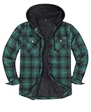 ZENTHACE Mens Sherpa Fleece Lined Full Zip Up Hooded Flannel Jacket,Plaid Flannel Hoodie Shirt Jacket Green S