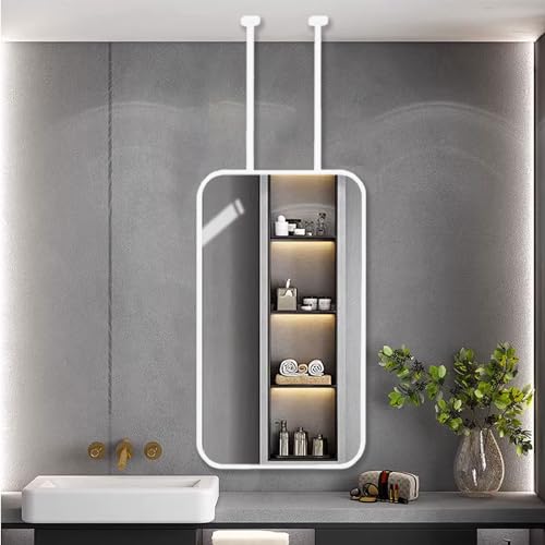 Drsyffsup Espejo de Pared Rectangular, Espejo Cuadrado de Esquina Redondeada para baño, Espejo de tocador para Montaje en Techo, Espejo de Maquillaje para Entrada Sala de Estar Decorativa(40cmx60cm)