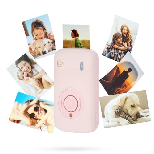 HPRTCP2100 Portable Mini Printer, Dye Sublimation Photo Printer with 10 Sheets Photo Paper, Pink Mobile Photo Printer Bluetooth 5.0 Wireless, 300 DPI