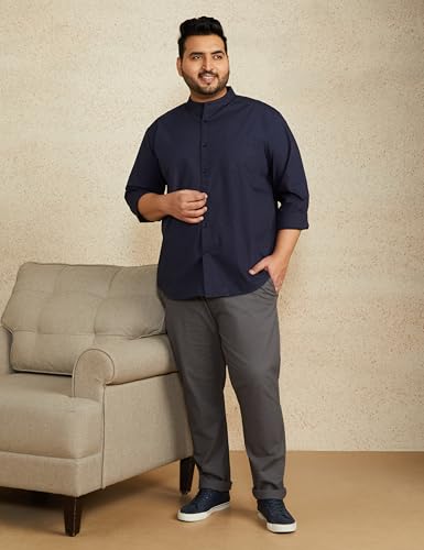 Image of Amazon Brand - Symbol Men's Cotton Shirt | Chinese Collar | Casual | Plain | Full Sleeve | Summer - Regular Fit (Available in Plus Sizes)