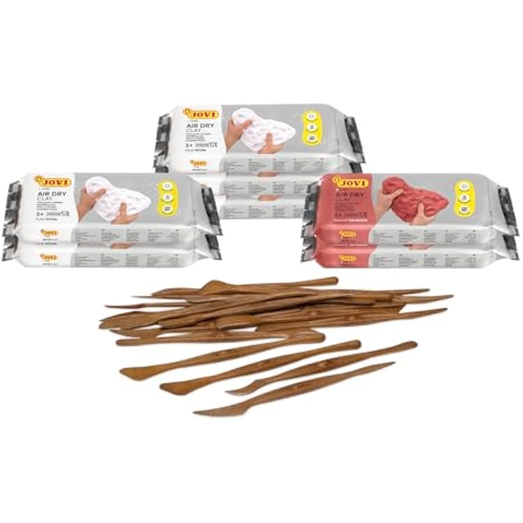 Jovi - Complete Air Dry Clay Set - 5 White and 2 Terracotta 1.1 lb Bars + 20 Sculpting Tools - Plastic Container - Easy to Store and Carry - Pottery Supplies