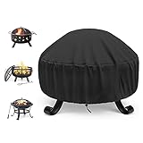 Maybret Fire Pit Cover Round for Fire Pit 22 Inch - 34 Inch,420D Heavy Duty Outdoor Firepit Cover Round,Waterproof, Dustproof and Anti UV, Fit All Seasons,Full Coverage Patio Outdoor Fireplace
