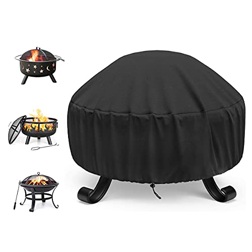 Vodche Fire Pit Cover Round for Fire Pit 22 Inch - 34 Inch, 420D Heavy Duty Outdoor Fire Pit Cover Full Coverage Patio Outdoor Fireplace Cover, Waterproof, Dustproof and Anti UV, Fit All Seasons