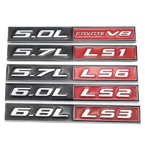 Aqxyju Alliage de Zinc 5,0 L Coyote V8 5,7 L LS1 LS6 6,0 L LS2 6,8 L LS3 Autocollant 3D Autocollants de Voiture personnalisés(F) – vue 2