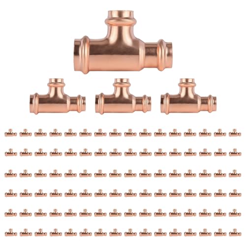100-PACK GUOFIS Copper Press Reducing Tee Fitting,1-1/2" P x 1" P x 1" Press Reducer Tee for Plumbing, Pipe Size Transition Branch Three-Way Connector