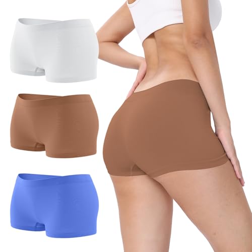 Image of R RUXIA Women's Boyshorts Underwear Seamless Boy Shorts Panties Soft Stretch Boxer Briefs 5 Packs(Regular & Plus Size)