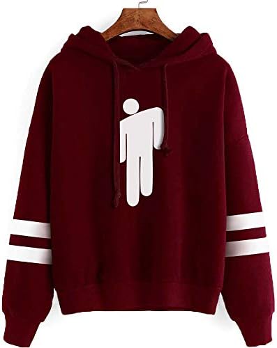 Novelty Billie Eilish Hoodie Merch Sweatshirt Graphic Hoodies Pullover Casual Fashion Funny Hooded Sweater Tops Clothes (Billie Eilish Wine red, S)