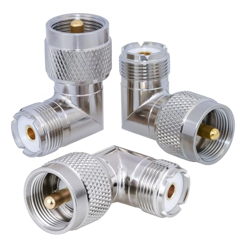 PL259 Coax Connectors, 3-Pack Right Angle PL259 UHF Male to Female Coax Connector Adapter for CB Ham Radio Antenna