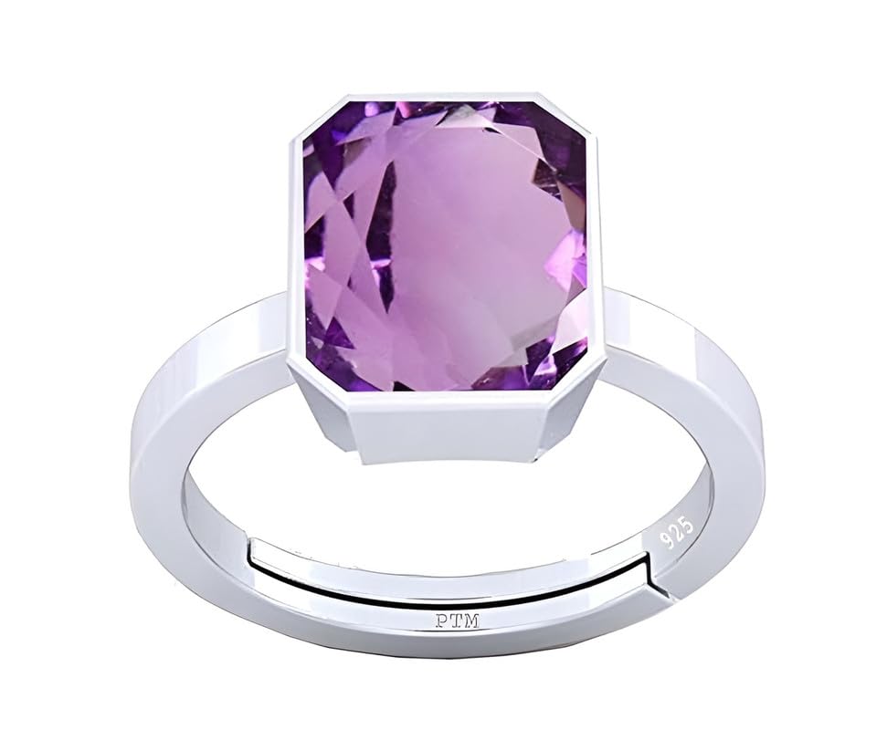 PTM Natural Amethyst/Kathela 3.25 to 10.25 Ratti or 3.00 to 9.50 Carat Astrological Certified Gemstone Pure Sterling Silver 925 bis Hallmark Adjustable Ring for Men Women