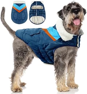 ALAGIRLS Dog Jackets for Winter, Fleece Dog Cold Weather Coats for Large Dogs, Warm Dog Winter Coats with Leash Hole, Windproof Turtleneck Dog Fleece Vest Snowsuit, Navy XL
