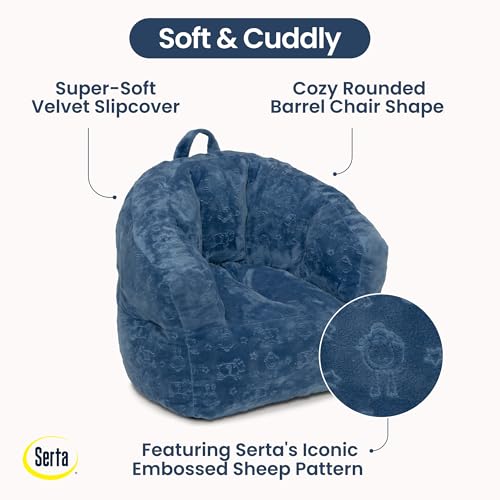 Delta Children - Serta Kids Plush Barrel Toddler Chair, Soft Foam Chair Bean Bag Chair Alternative for Boys and Girls, Cozy Seat for Reading, Watching Cartoons, Playroom Nursery Bedroom, Denim Blue - image 4