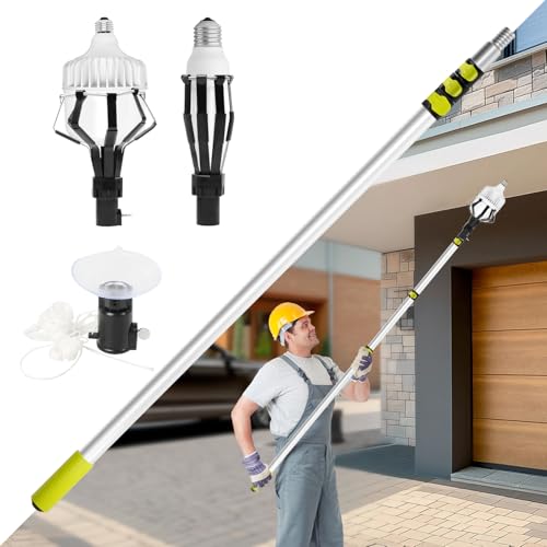 Thmxit 28FT Reach Light Bulb Changer for High Ceilings with Pole & Duster, 5-20FT Telescopic Extension Pole High Ceiling Light Bulb Changer Pole with Baskets Suction Cup for Recessed Lights