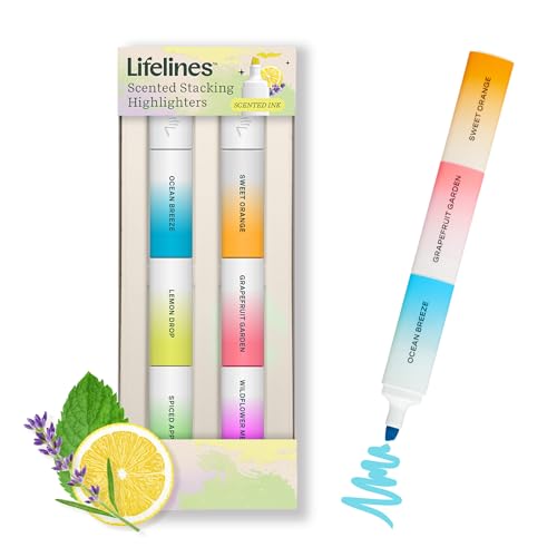 Lifelines Scented Stacking Highlighters, 2-Pack - Assorted Colors Highlighters Infused with Essential Oil Blends - Stackable, Mix & Match Colored Highlighter Pens - School & Office Supplies