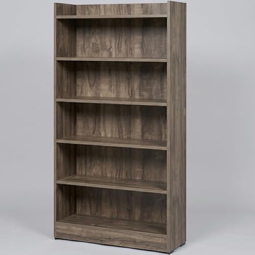 Image of Apex 5-Tier Bookshelf & Display Rack, Modern Open Storage Organizer for Living Room, Office & Library, 62.5x23.5x130cm (Dark Oak)