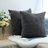  CALIYO Kissenhülle Kord Uni 2er Set, Kissenbezug Kissenbezüge für Zierkissen Dekokissen Sofakissen Couchkissen in vielen Farben（Dunkelgrau 50x50 cm）