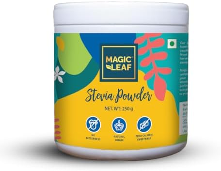 Magic Leaf Sugar Free Stevia Powder, 250 gms, Naturally Sourced Sweetener, Zero Calorie for Health Management, 99.9% REB-A Purity, Sugar Substitute Ideal for Fitness-Conscious