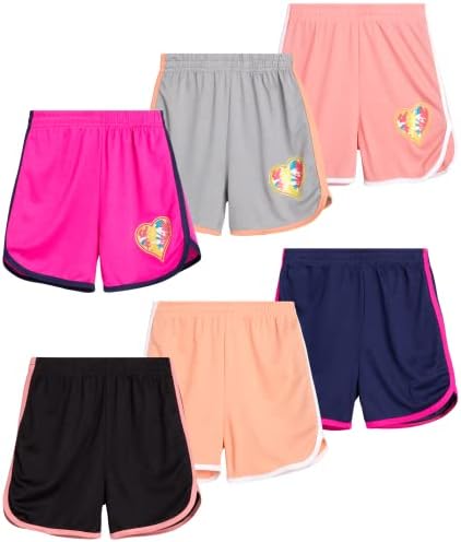 Coney Island Girls' Active Shorts - 6 Pack Athletic Performance Gym Dolphin Running Shorts (7-12), Size 10/12, Hearts Assortment