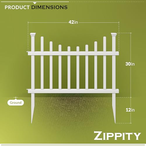 2.5ft H x 3.5ft W (2 Panels) No Dig Zippity Washington Fence Kit, White Vinyl Picket Fence Panels, Easy DIY Decorative Fencing for Yard, Patio, or Deck, Temporary Outdoor Border for Garden, ZP19048